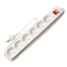 6-Stikdåse m/afbryder og ledning HVID - Elworks